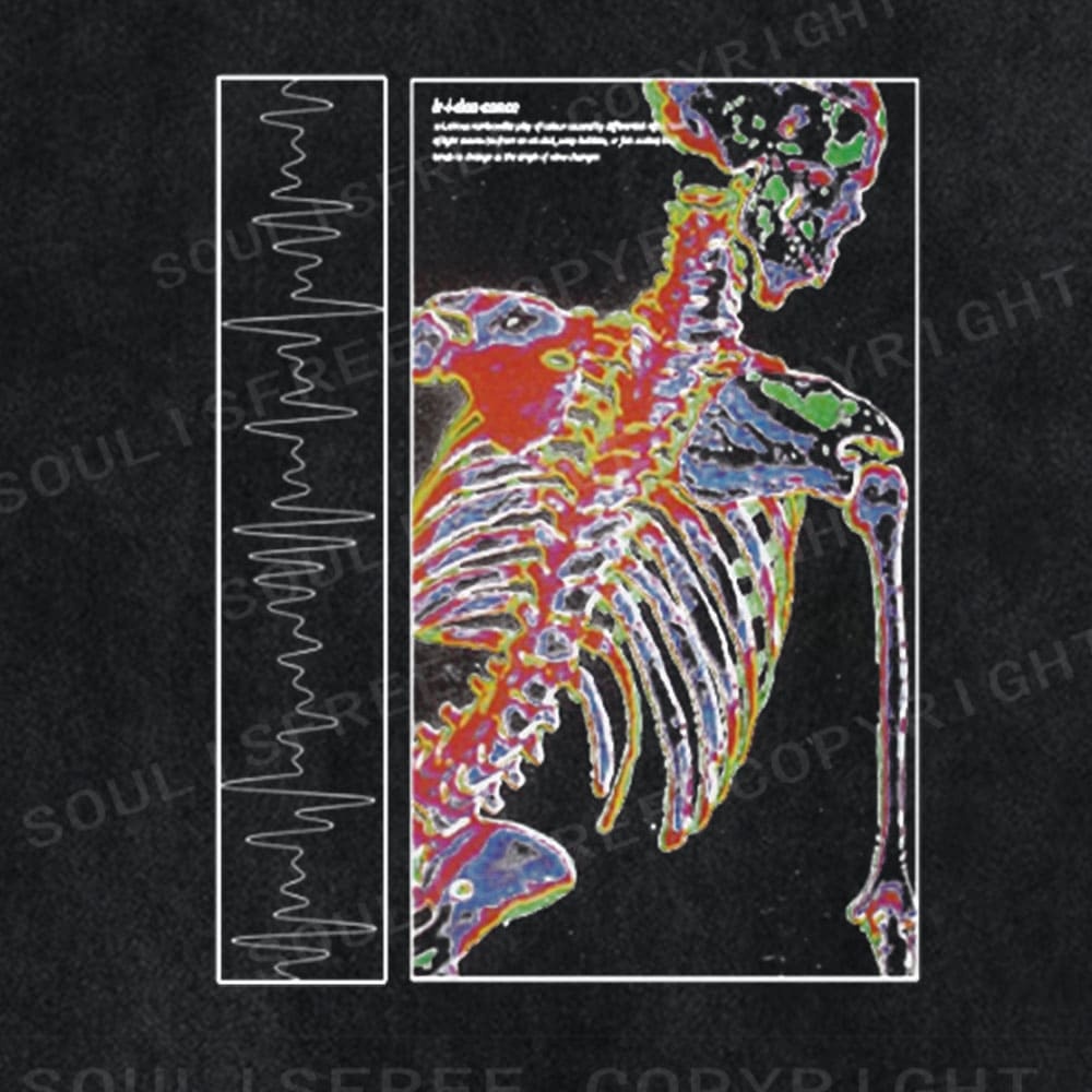 Soulistree Colorful Skeleton ECG Washed Tee