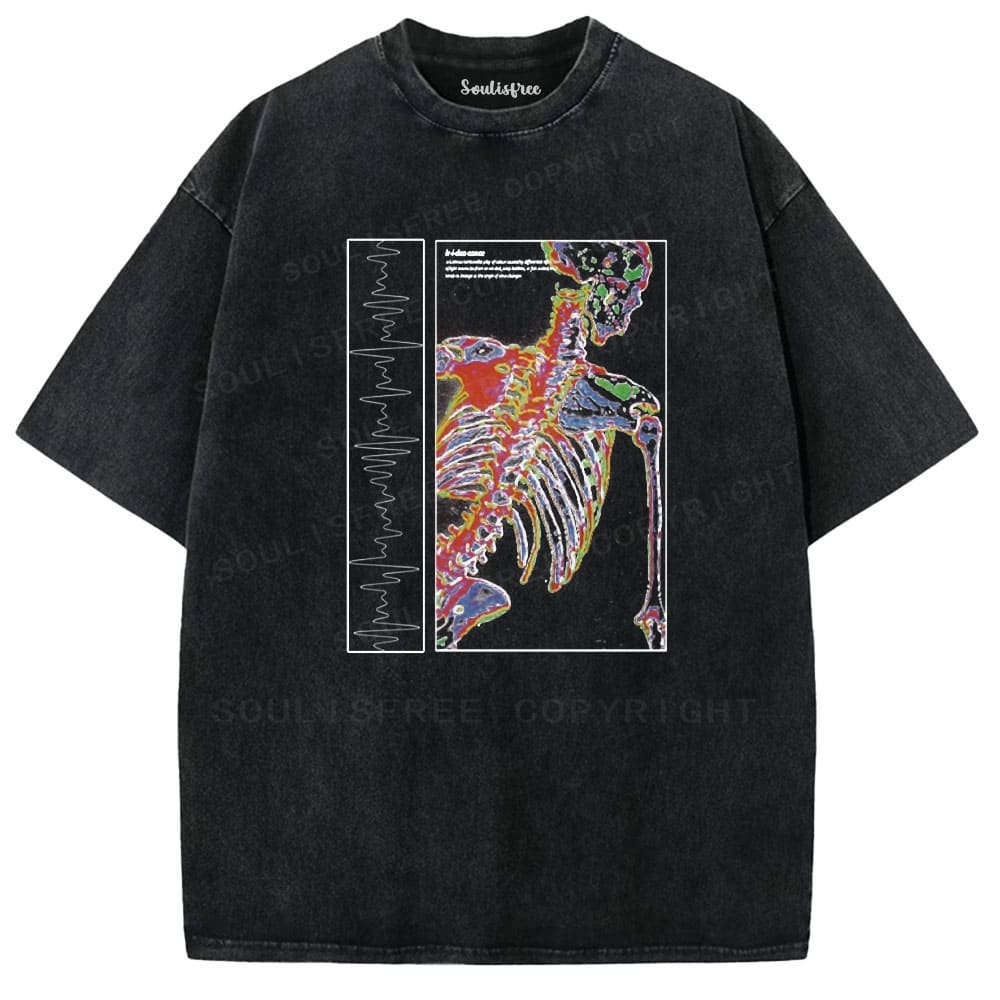 Soulistree Colorful Skeleton ECG Washed Tee