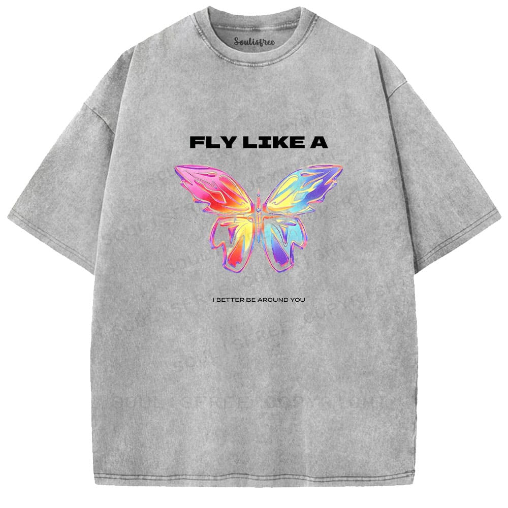 Soulistree Rainbow Butterfly Flight Washed Tee