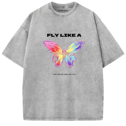 Soulistree Rainbow Butterfly Flight Washed Tee