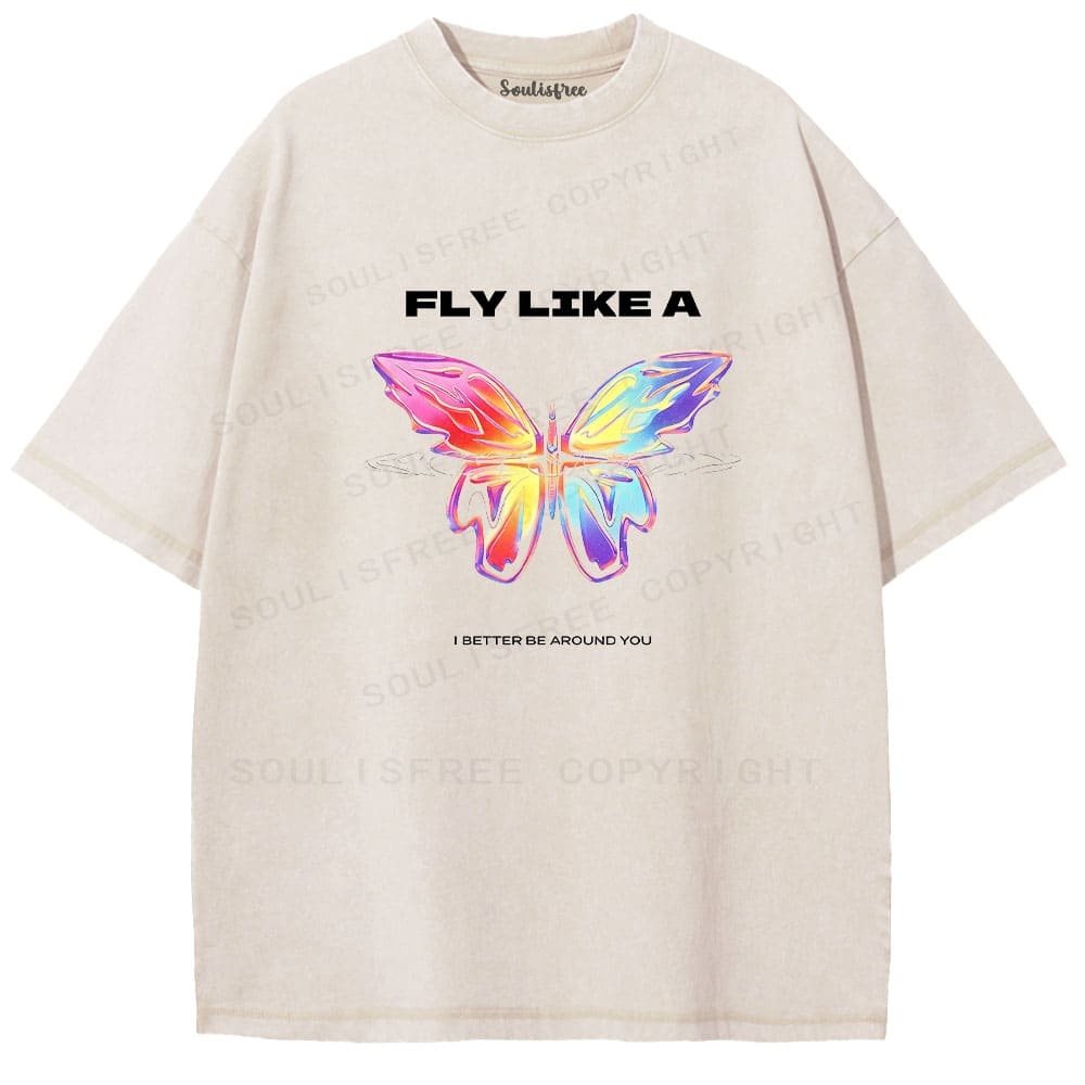 Soulistree Rainbow Butterfly Flight Washed Tee
