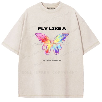 Soulistree Rainbow Butterfly Flight Washed Tee