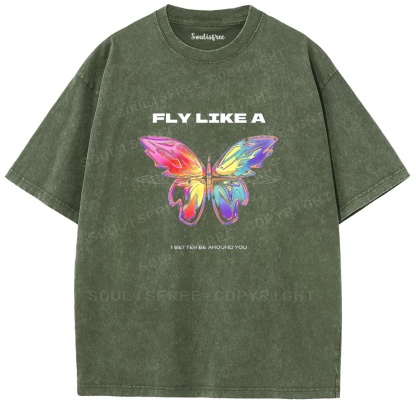 Soulistree Rainbow Butterfly Flight Washed Tee