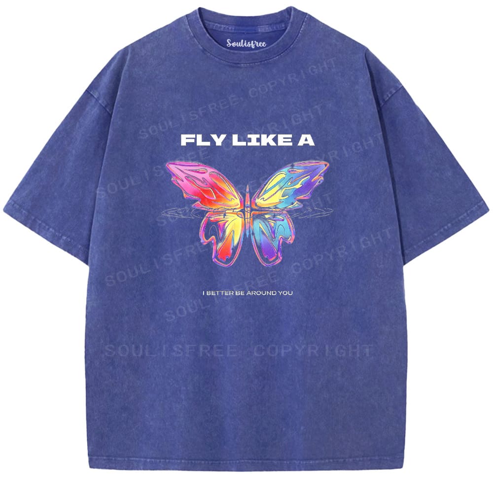 Soulistree Rainbow Butterfly Flight Washed Tee