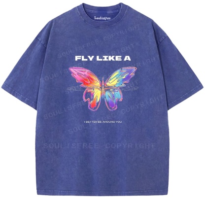 Soulistree Rainbow Butterfly Flight Washed Tee