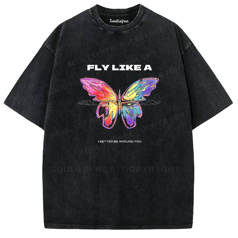 Soulistree Rainbow Butterfly Flight Washed Tee