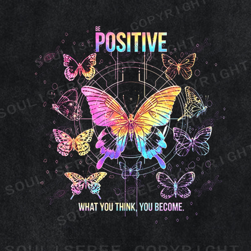 Soulisfree Be Positive Butterfly Washed Tee