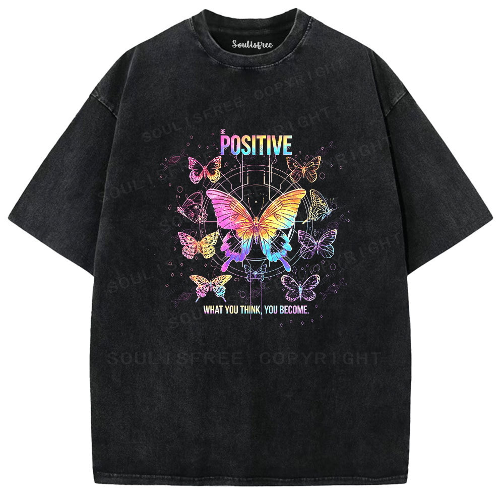 Soulisfree Be Positive Butterfly Washed Tee