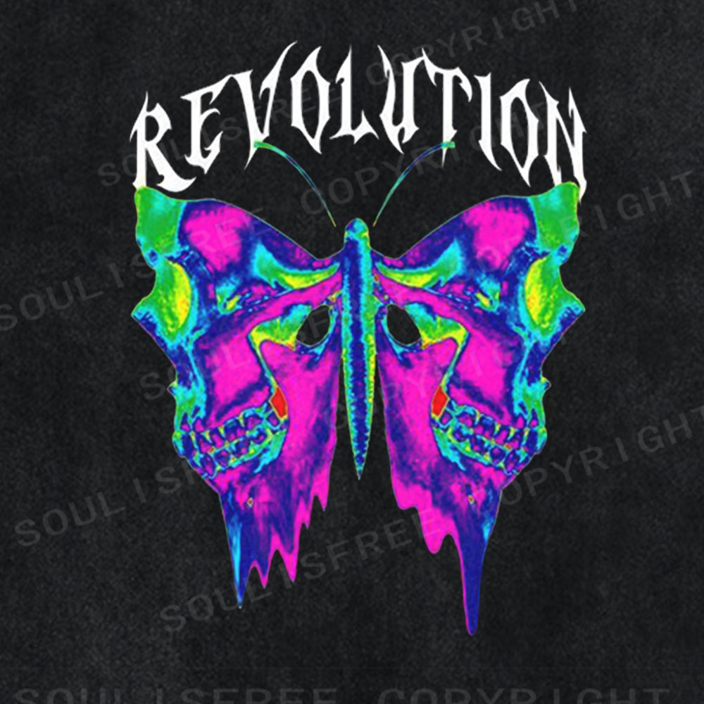 Soulisfree Neon Skull Butterfly Washed Tee