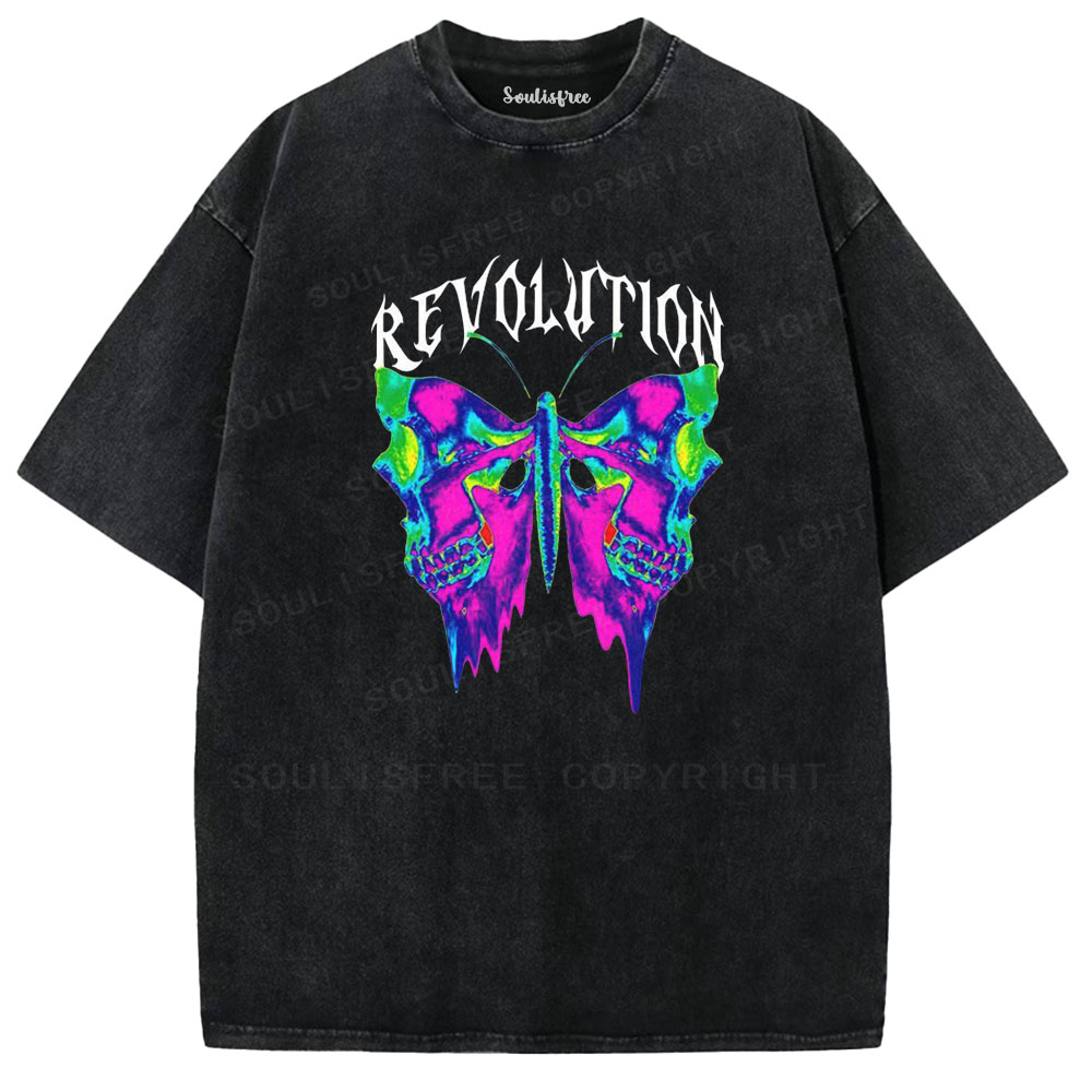 Soulisfree Neon Skull Butterfly Washed Tee