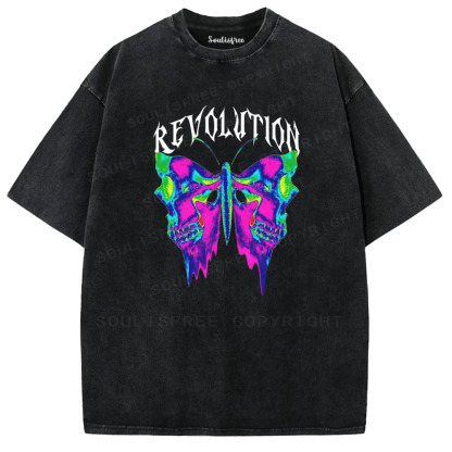 Soulisfree Neon Skull Butterfly Washed Tee