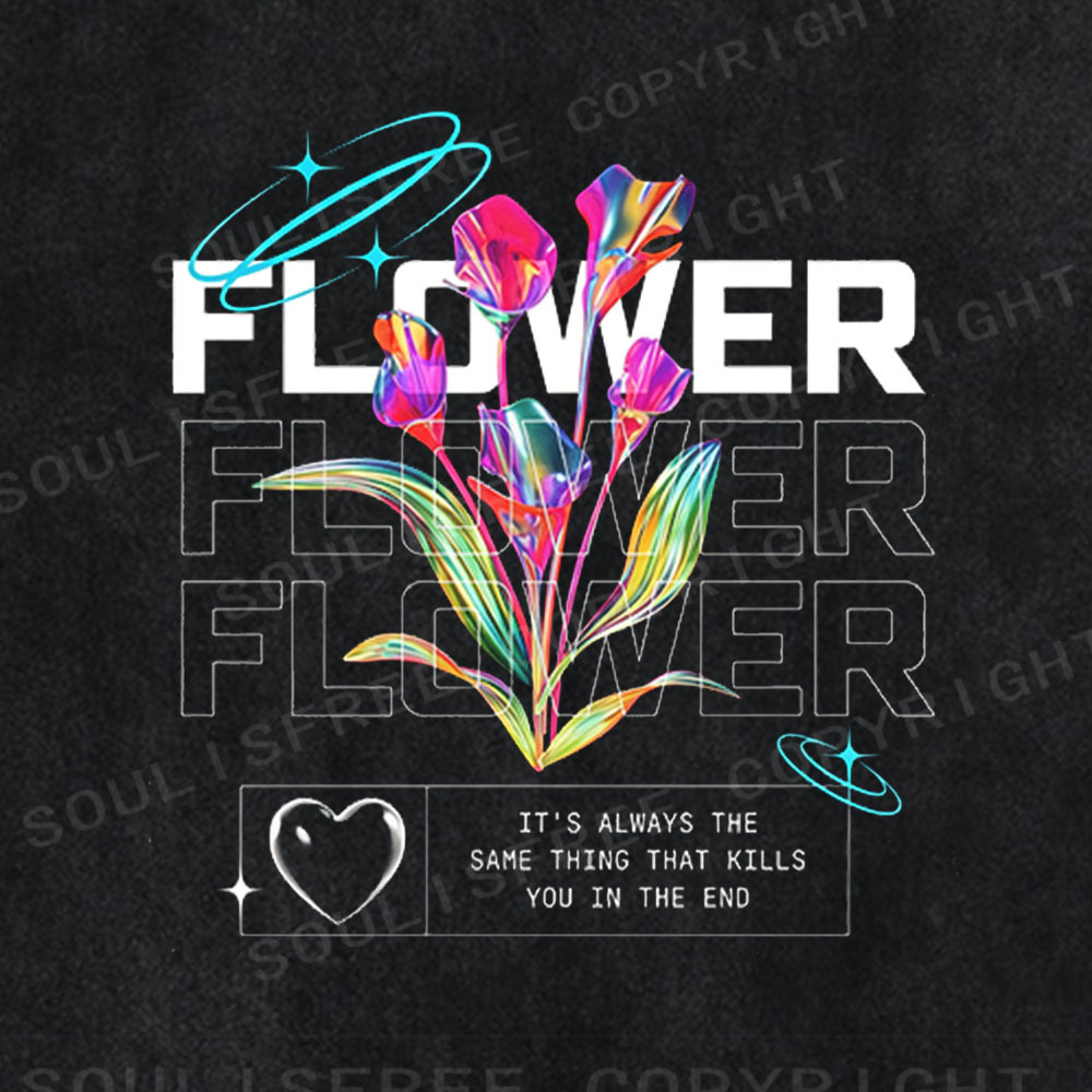 Soulisfree Cyber Bloom Graphic Washed Tee