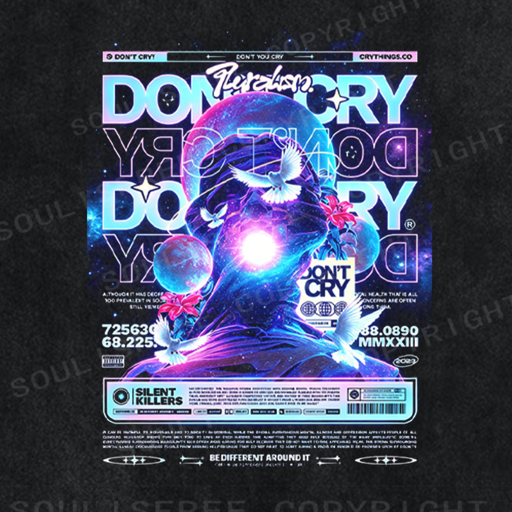 Soulisfree Don't Cry Cosmic Typography Washed Tee