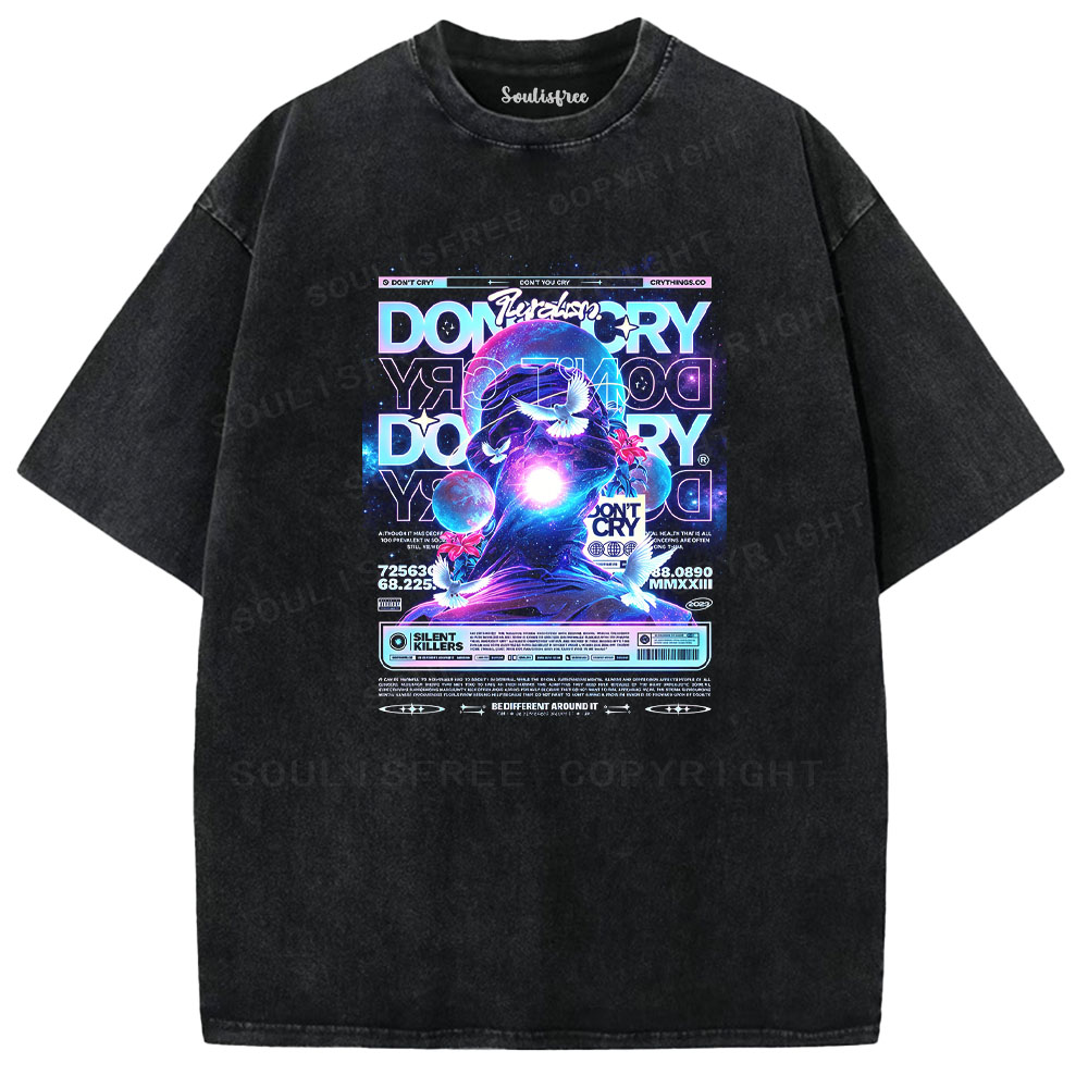 Soulisfree Don't Cry Cosmic Typography Washed Tee