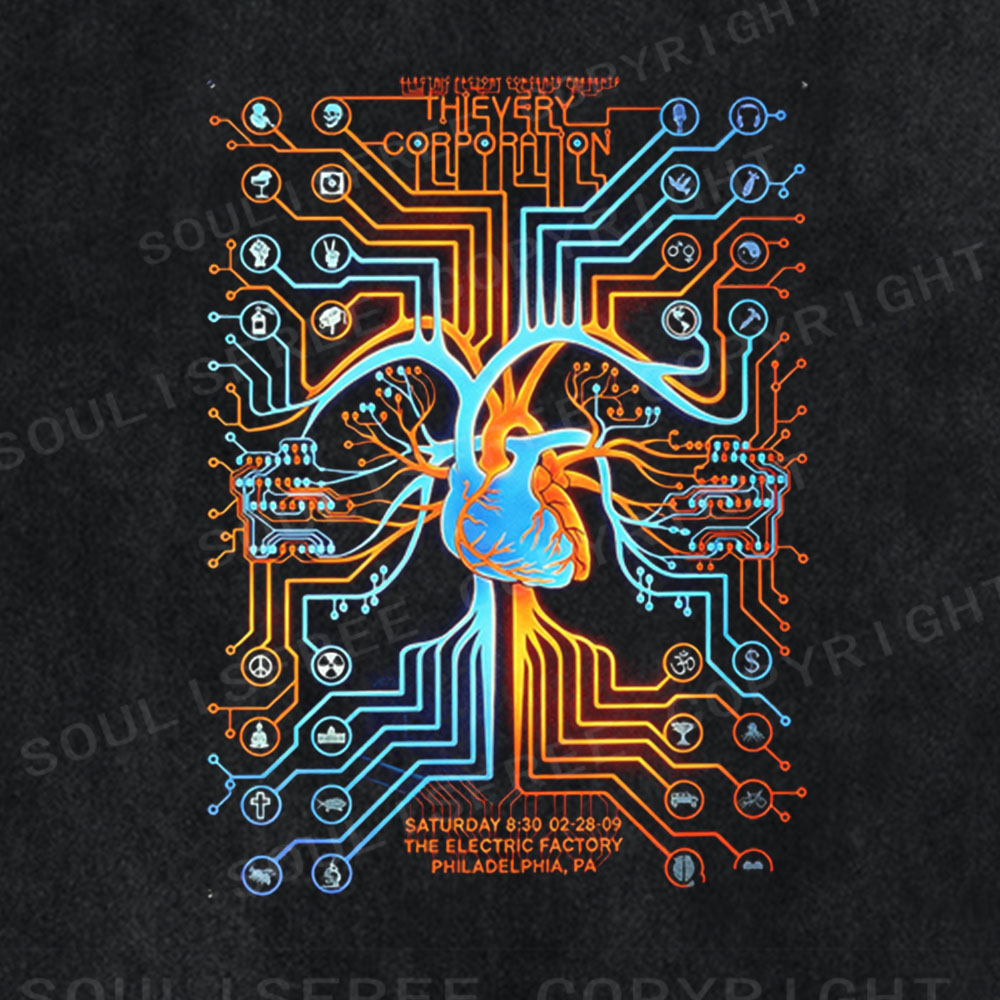 Soulisfree Cybernetic Heart Circuit Washed Tee
