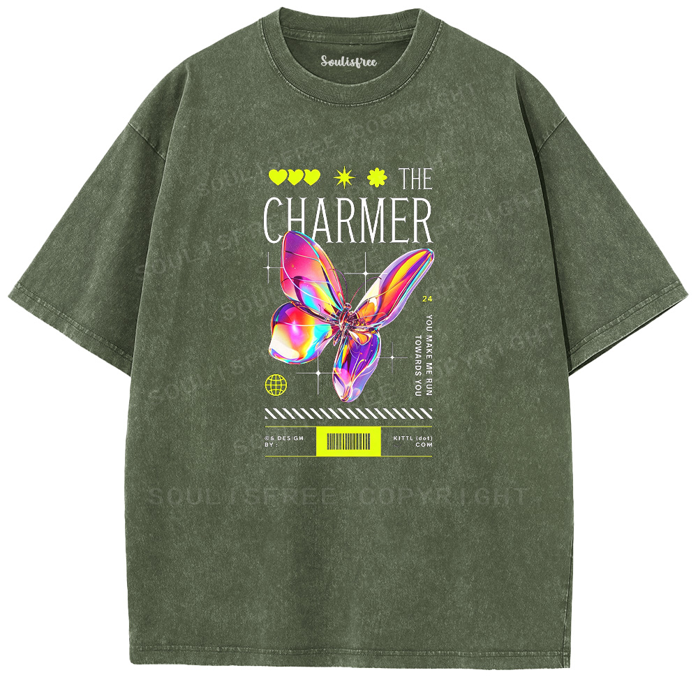 Soulisfree The Charmer Holographic Butterfly  Washed Tee