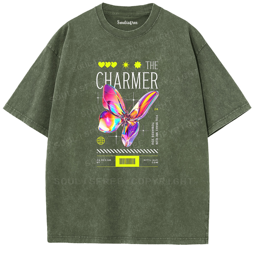 Soulisfree The Charmer Holographic Butterfly  Washed Tee