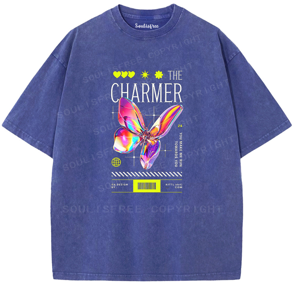 Soulisfree The Charmer Holographic Butterfly  Washed Tee