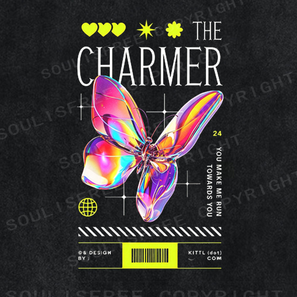 Soulisfree The Charmer Holographic Butterfly  Washed Tee