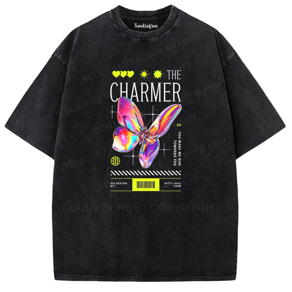 Soulisfree The Charmer Holographic Butterfly  Washed Tee