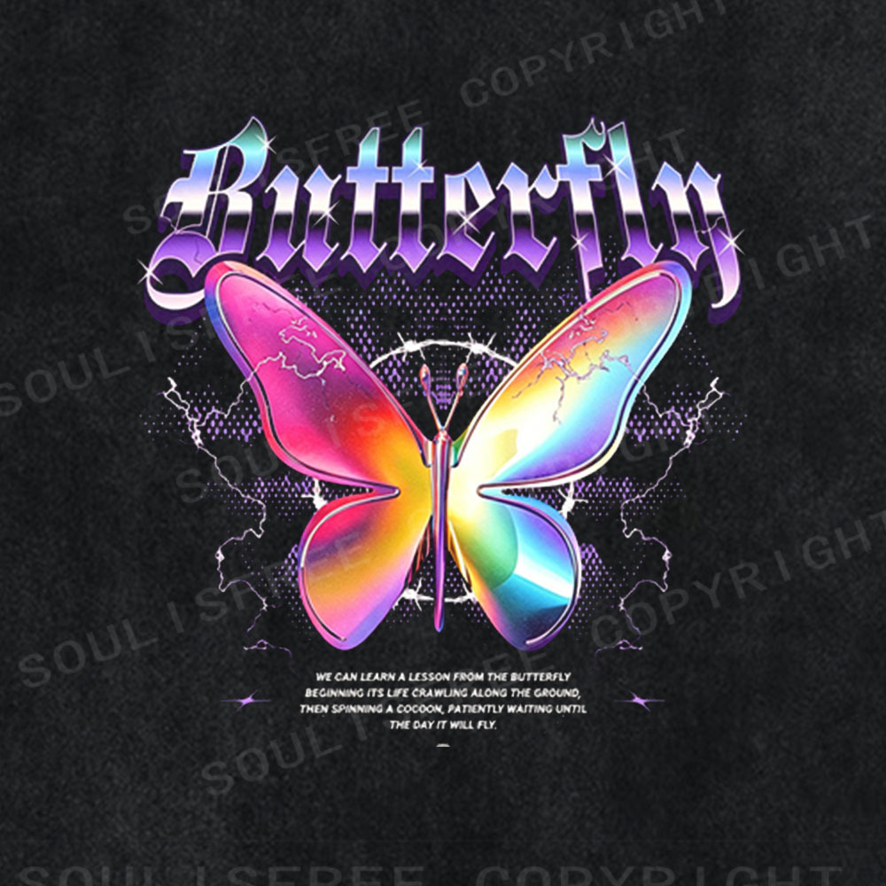 Soulisfree Iridescent Butterfly Graphic Washed Tee