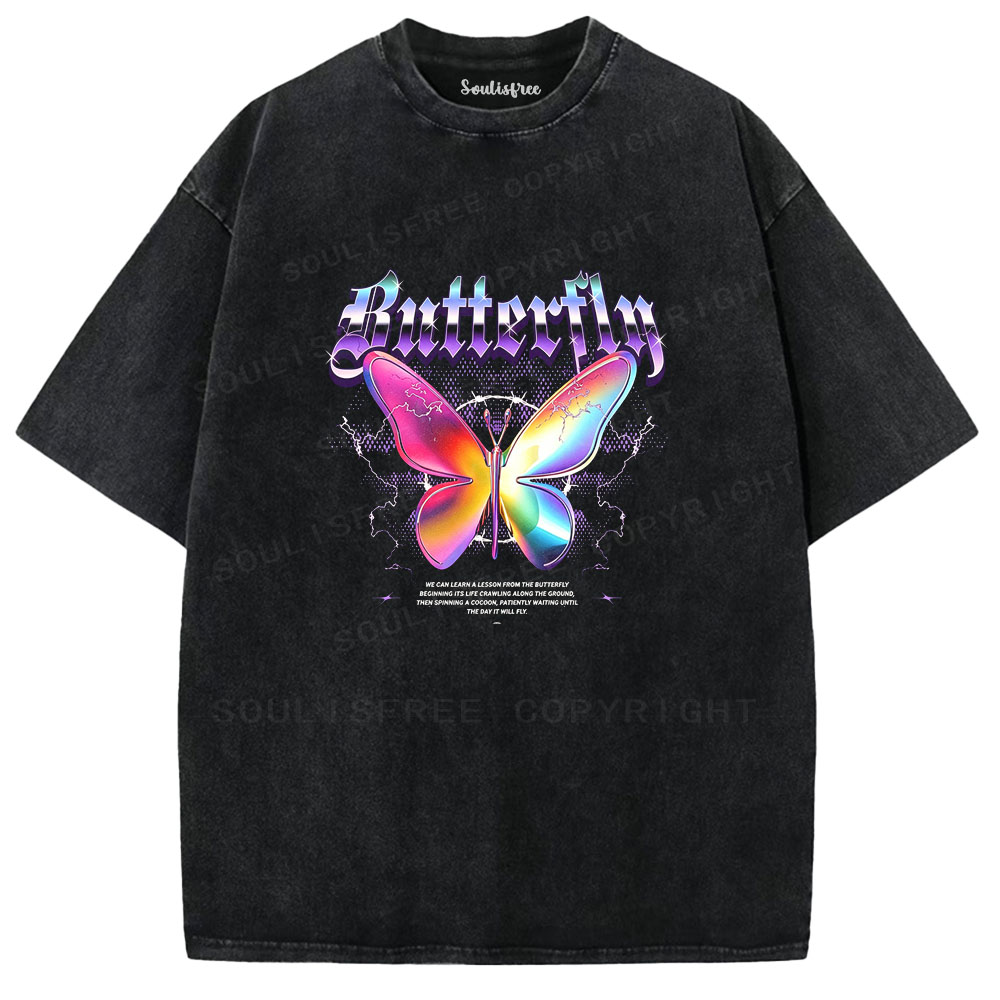 Soulisfree Iridescent Butterfly Graphic Washed Tee