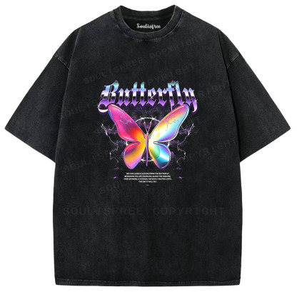 Soulisfree Iridescent Butterfly Graphic Washed Tee