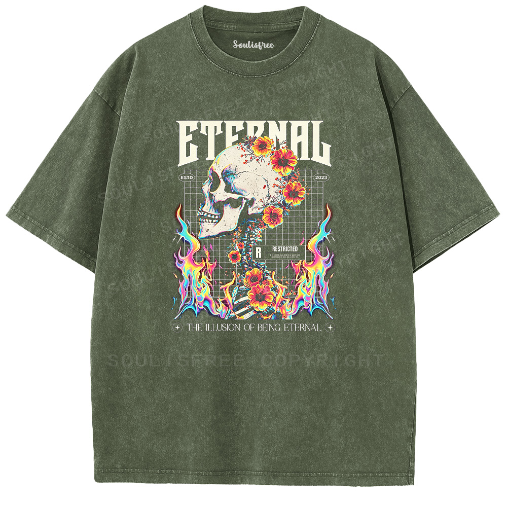 Soulisfree Skull & Bloom Aesthetic  Washed Tee