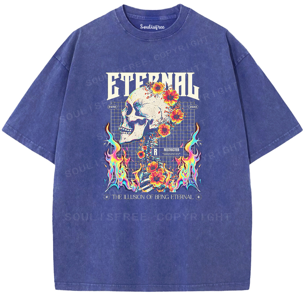 Soulisfree Skull & Bloom Aesthetic  Washed Tee