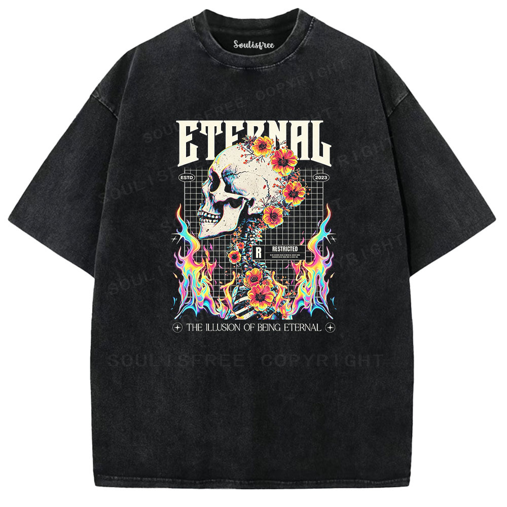 Soulisfree Skull & Bloom Aesthetic  Washed Tee