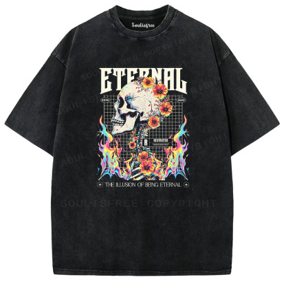 Soulisfree Skull & Bloom Aesthetic  Washed Tee