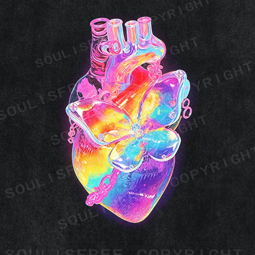 Soulisfree Heart & Butterfly Graphic Washed Tee