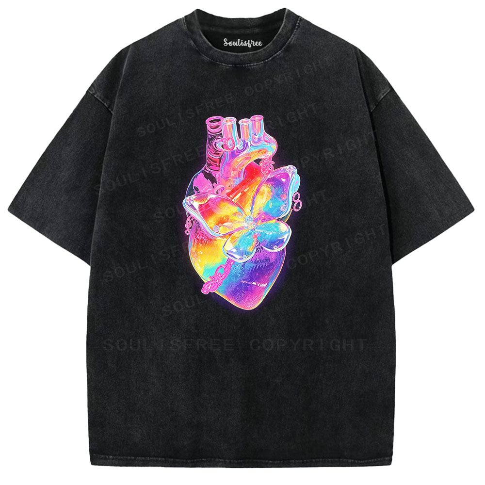 Soulisfree Heart & Butterfly Graphic Washed Tee