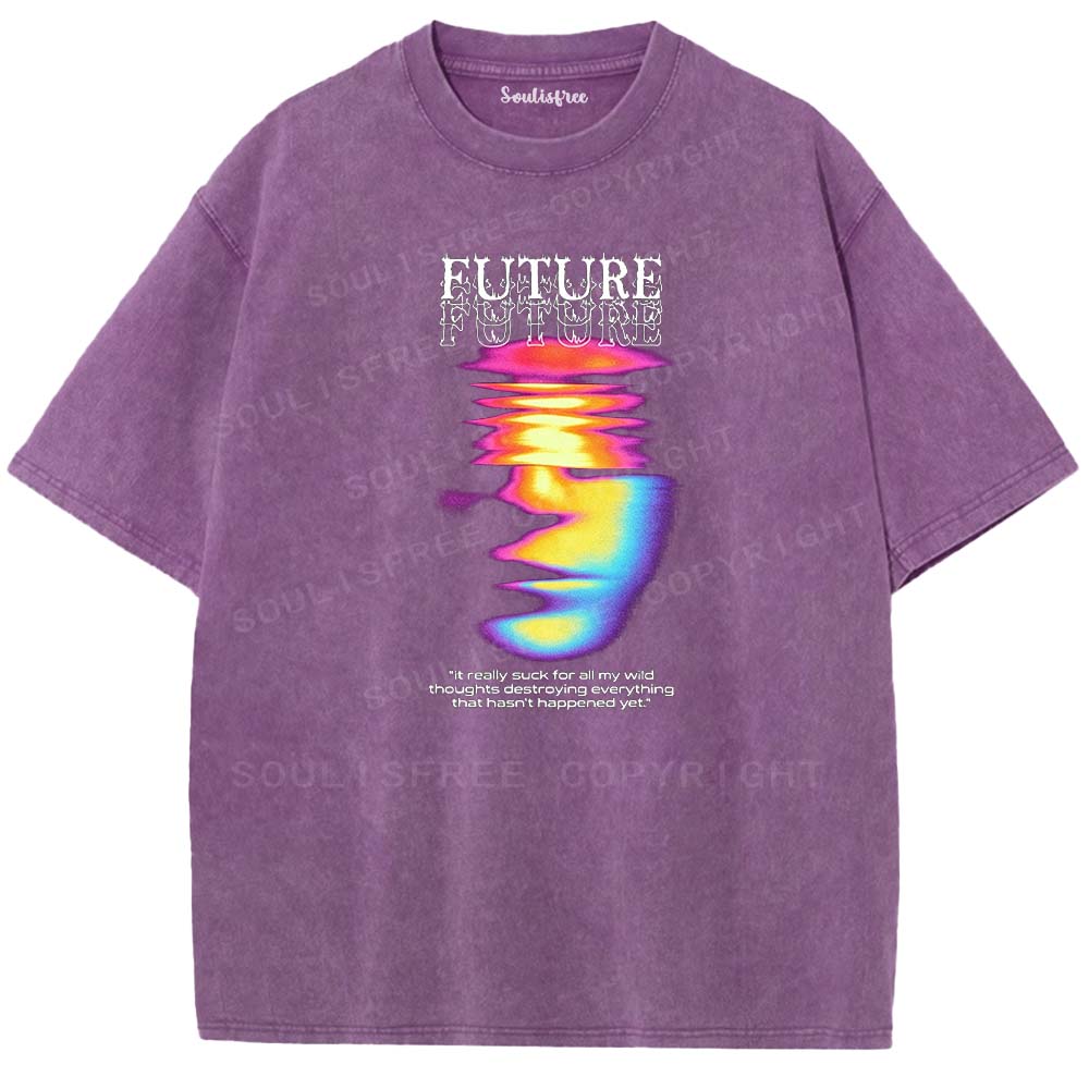 Soulisfree Psychedelic Face Aesthetic Washed Tee