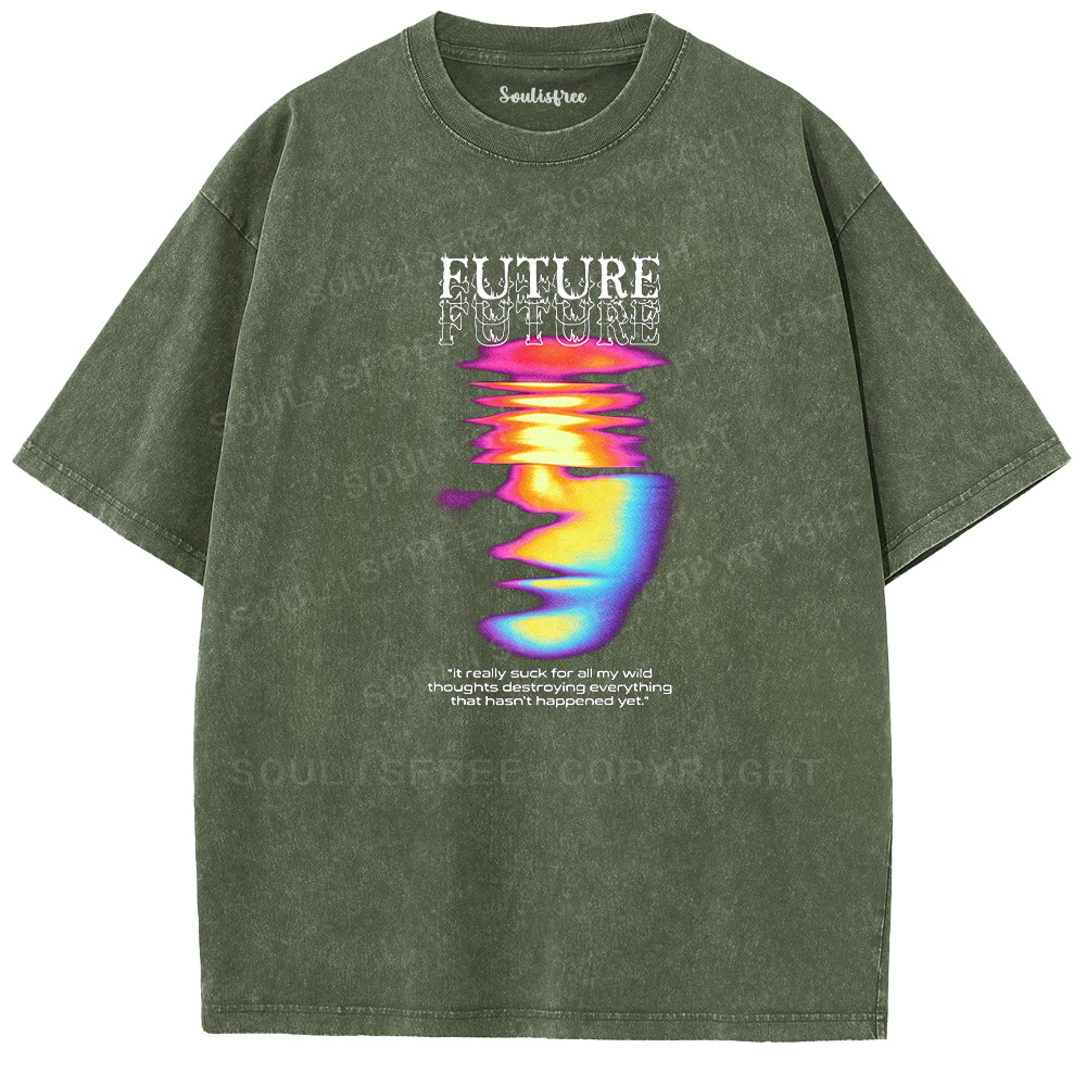 Soulisfree Psychedelic Face Aesthetic Washed Tee