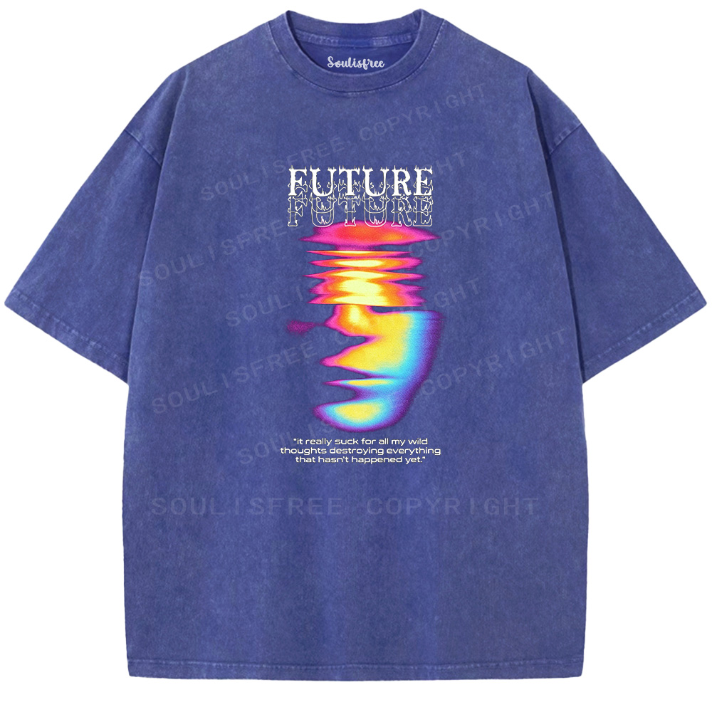 Soulisfree Psychedelic Face Aesthetic Washed Tee