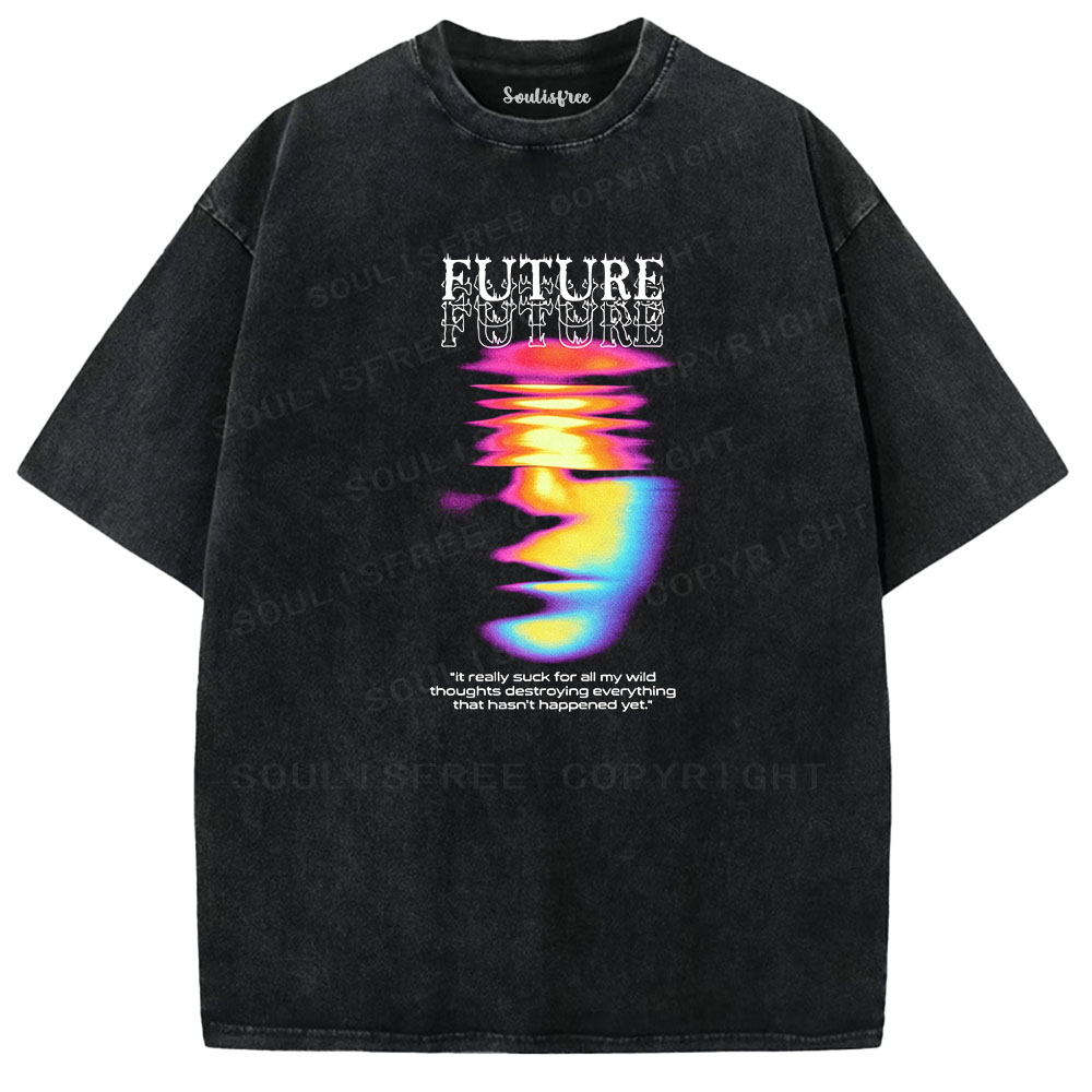 Soulisfree Psychedelic Face Aesthetic Washed Tee