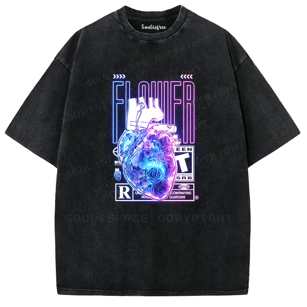 Soulisfree Flower Heart Graphic Washed Tee
