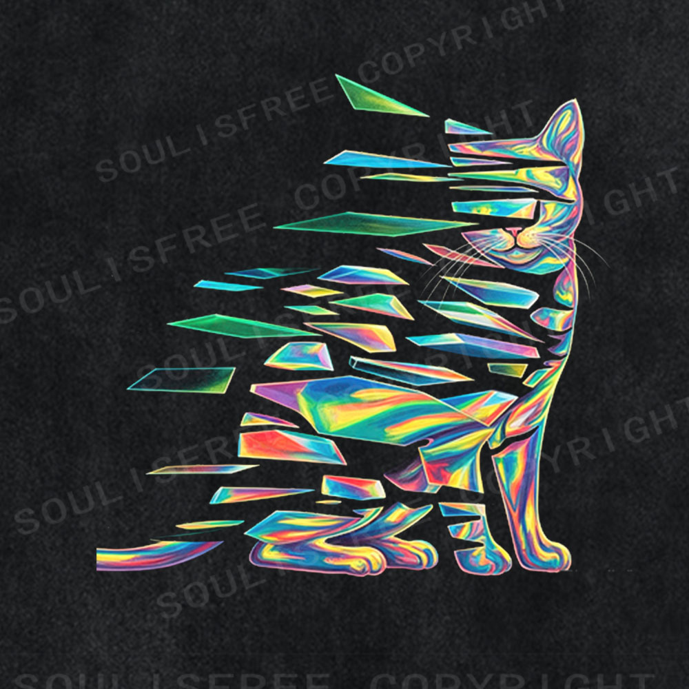 Soulisfree Geometric Cat Prism Washed Tee