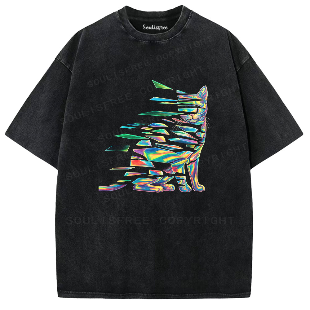 Soulisfree Geometric Cat Prism Washed Tee