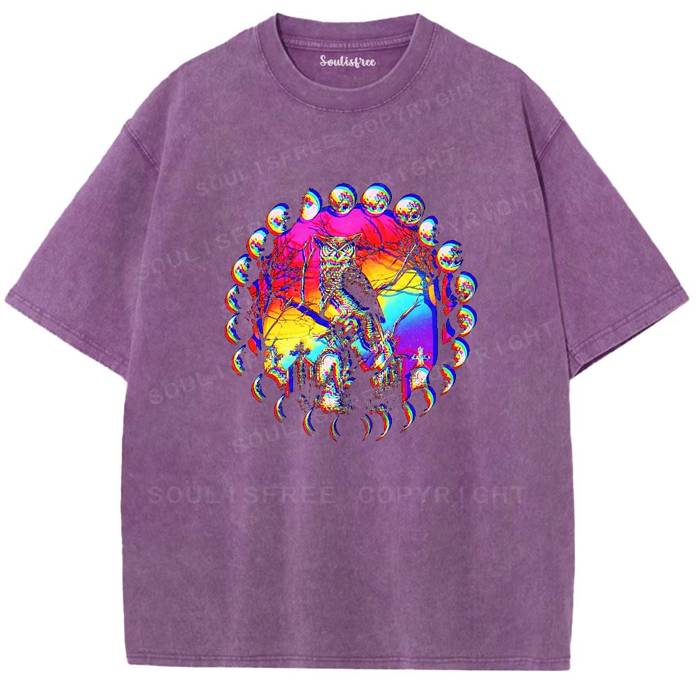 Soulisfree Mystic Owl Moon Cycle  Washed Tee