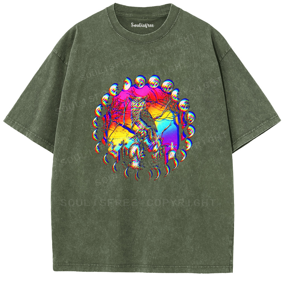 Soulisfree Mystic Owl Moon Cycle  Washed Tee