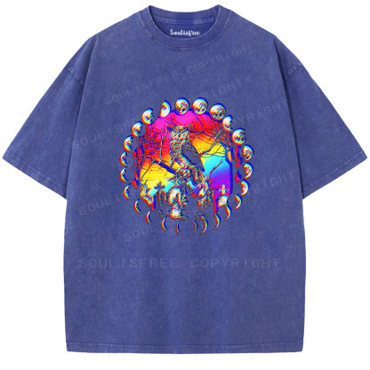 Soulisfree Mystic Owl Moon Cycle  Washed Tee
