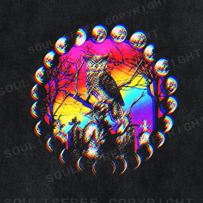 Soulisfree Mystic Owl Moon Cycle  Washed Tee