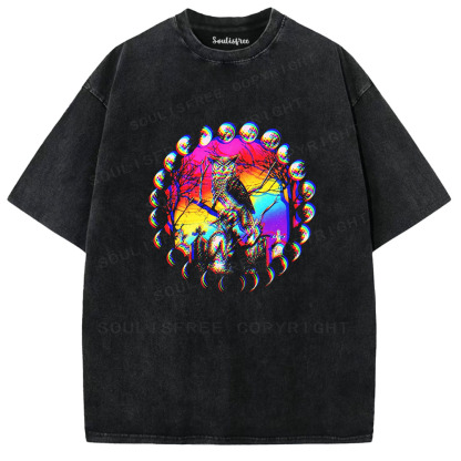 Soulisfree Mystic Owl Moon Cycle  Washed Tee