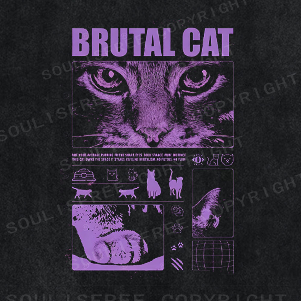 Soulisfree Brutal Cat Graphic Washed Tee