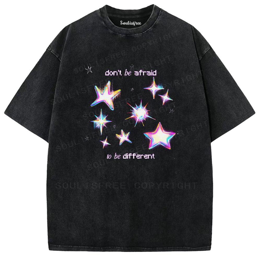 Soulisfree Don't Be Afraid Neon Star Washed Tee