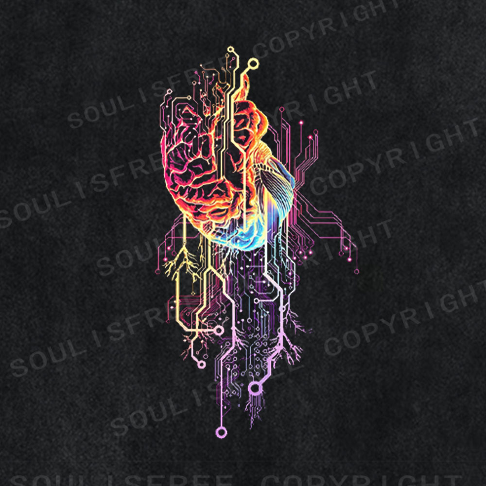 Soulisfree Cybernetic Heart Circuit Washed Tee