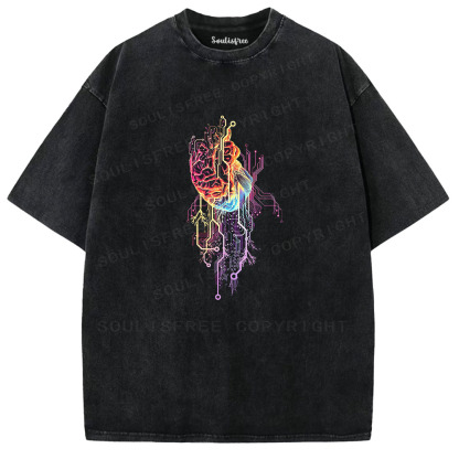 Soulisfree Cybernetic Heart Circuit Washed Tee