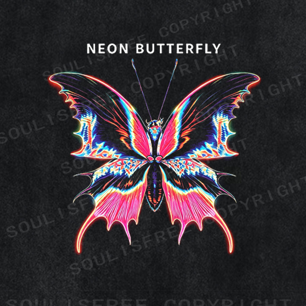 Soulisfree Neon Butterfly Washed Tee